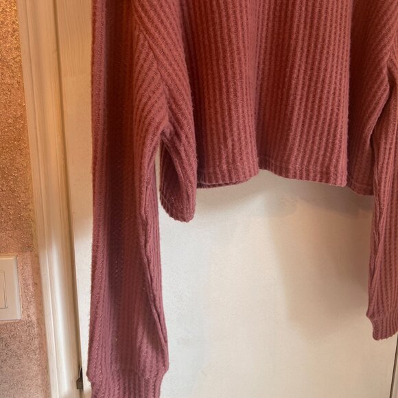 Shein Curve Womens Waffle Knit Long Sleeve Cropped Sweater Top Dusty Rose 1XL - Picture 2 of 6